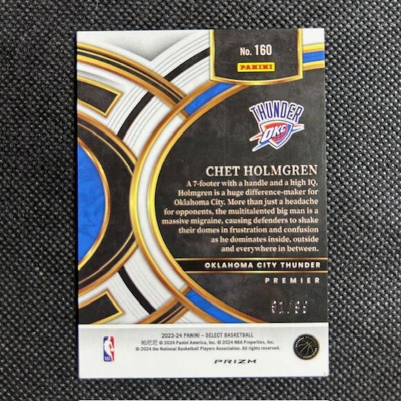 2023-24 Panini Select Chet Holmgren /99 Blue Flash Prizm Premier #41 Thunder - Picture 2 of 3
